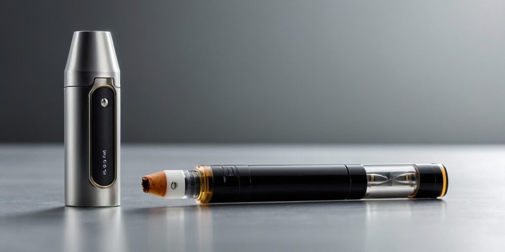 Une photo d'une cartouche pré-remplie pour e-cigarette, avec un focus sur la simplicité et la praticité.